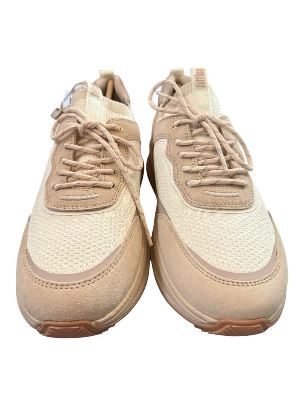 FitFlop F-Mode Suede Knit Platform Sneakers Stone Beige Cream US 10 EU 42 NIB